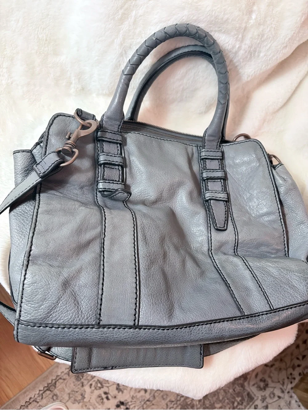 Liebeskind Gray Leather Double-Handle Satchel